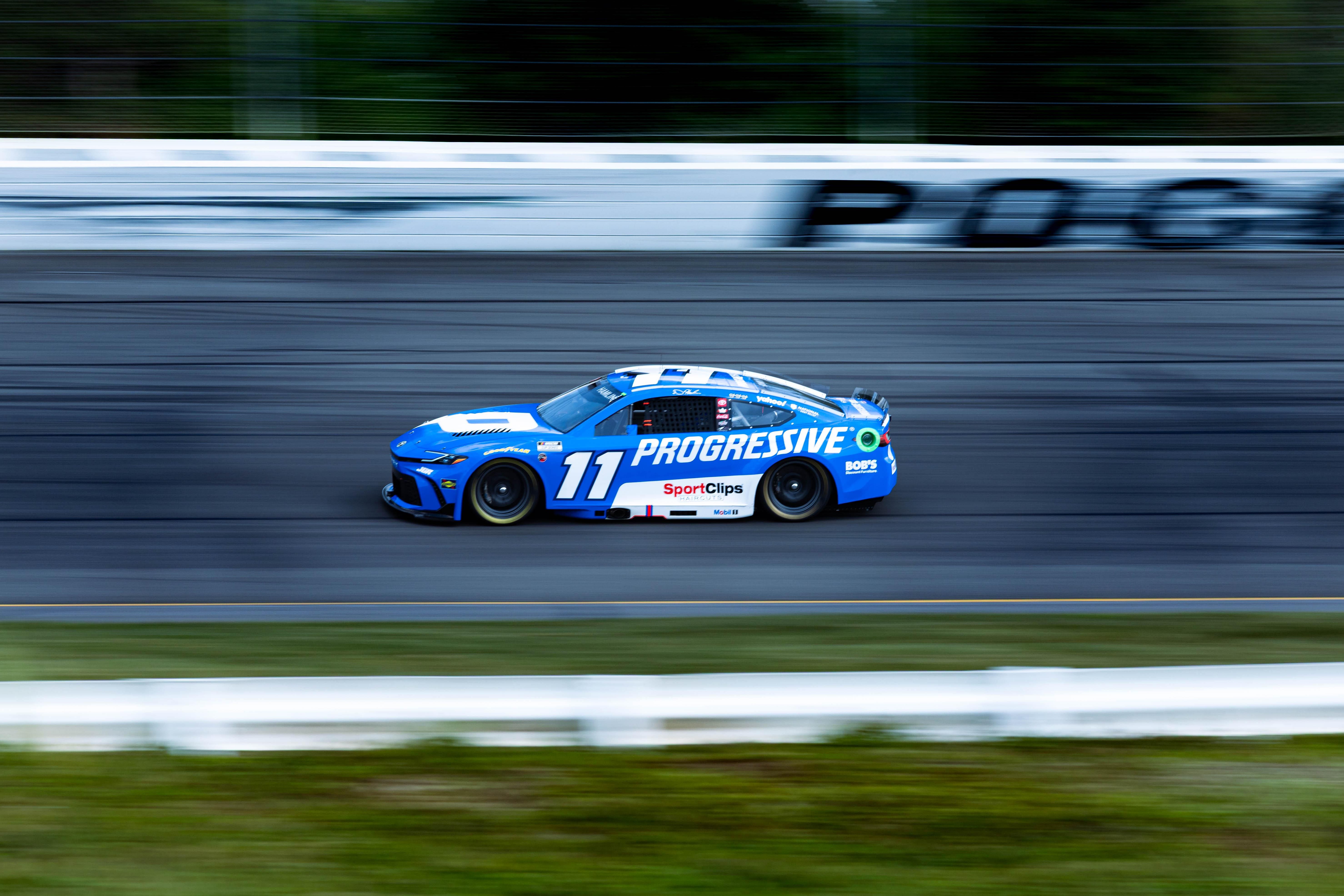 Denny Hamlin (11) finishes second at the Great American Getaway 400 at Pocono Raceway on June 22, 2025- Source: Imagn